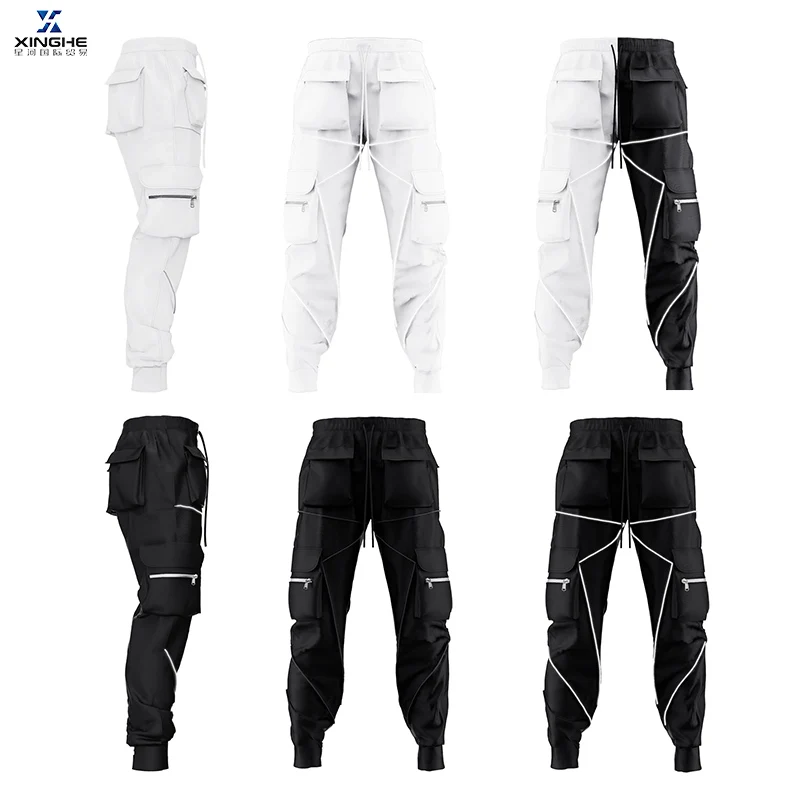 

Plus size men's hip hop trousers tactical cargo track pant black reflective cargo pants with pockets