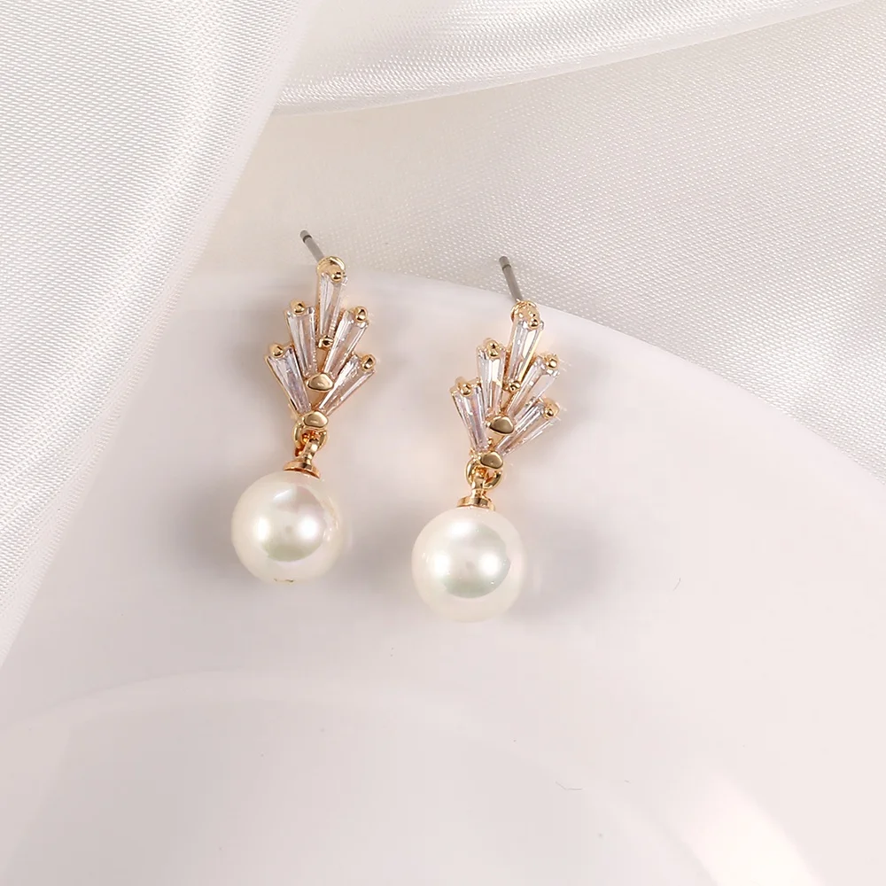 

fashion silver gold color zircon earrings 2019 jewelry real gold plated pearl earrings for women party wedding christmas gift