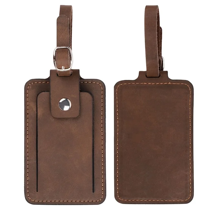 

Wholesale Custom Genuine Leather Luggage Tag Strap with Snap Closure, Dark brown or customized color