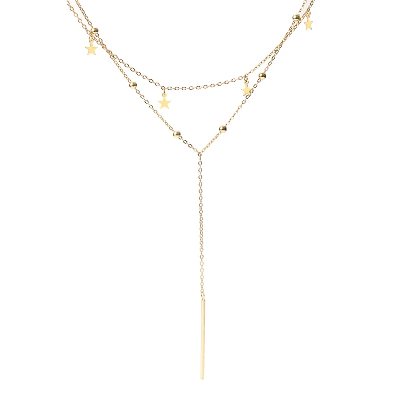 

Trendy Gold Plated Jewelry 925 Silver Chain Bead Dainty Star Double Layered Necklace Women