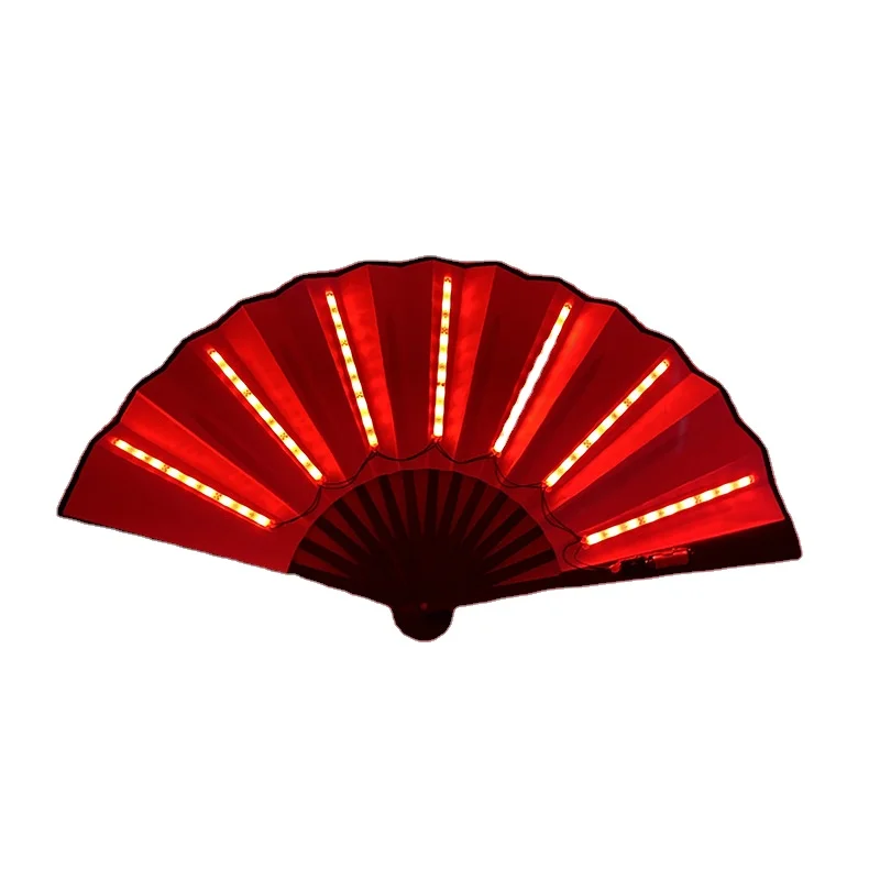 

In Stock Folding Led hand Fan 8inch New Design led Light Up Hand Fan Decorative Fabric folding hand fan led