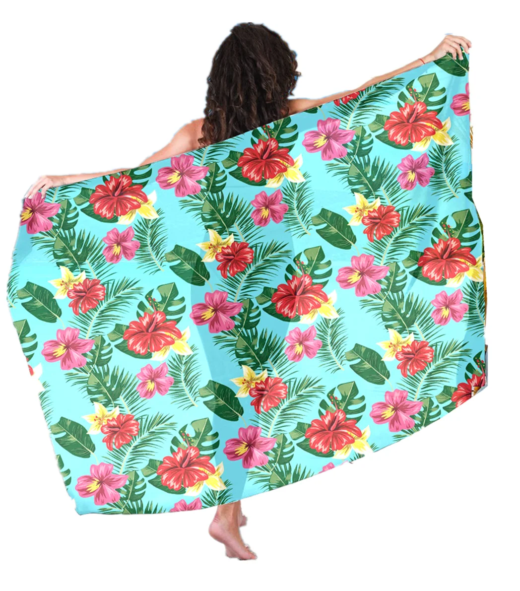 

Hot Sale Hawaiian Sarongs Polynesian Samoa Flower Print Sarong Hibiscus Pattern Women Swimsuit Cover Up Bikini Chic Sarong Dress, Customized color