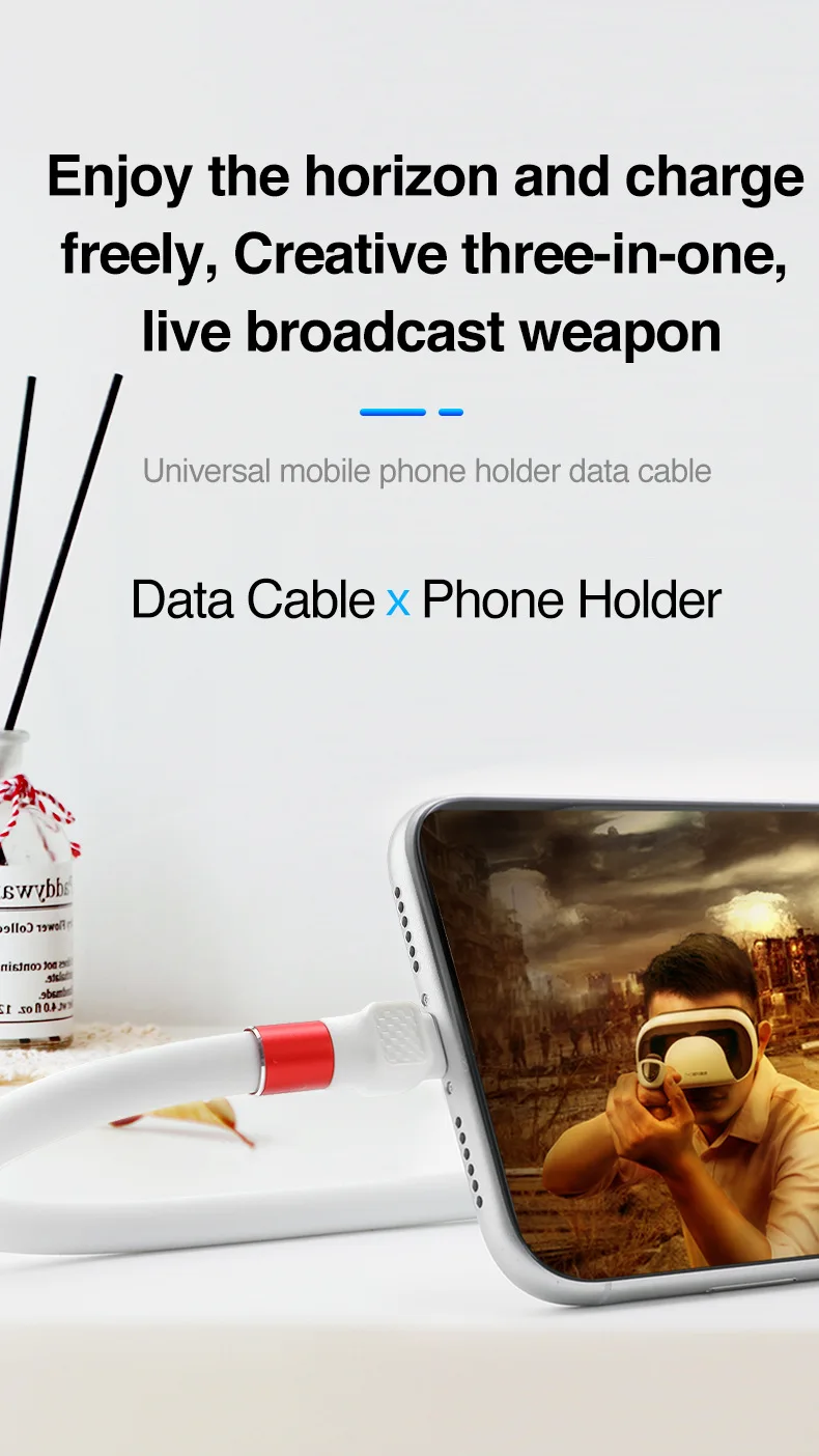 Bendable quick charge universal mobile phone stand data cable Multi-function lazy fan universal desktop stand charging cable - ANKUX.COM