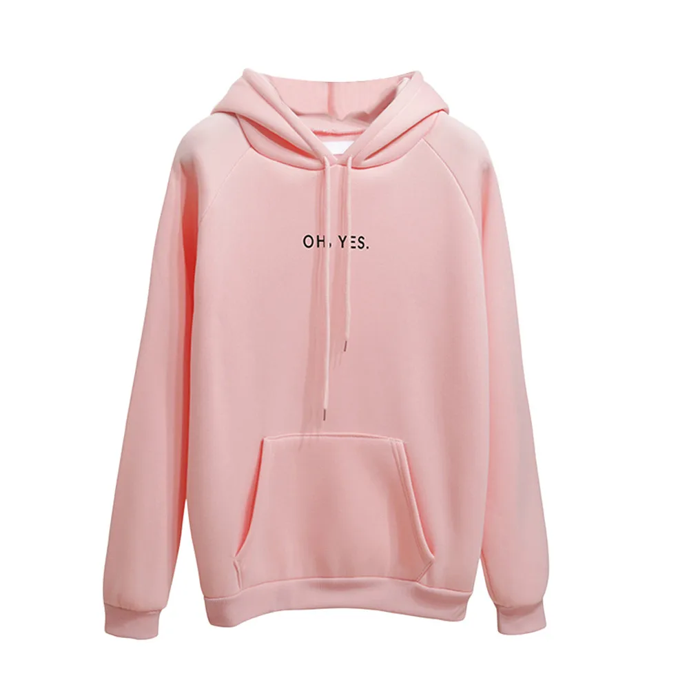 Fsdhion autumn Winter Fleece Oh Yes Letter Harajuku Print Pullover thick Loose women Hoodies Sweatshirts female Casual Coat