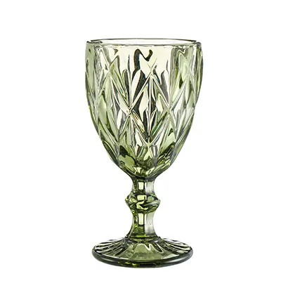 

Newest Classic Vintage Single Head Pressed Colored Goblet Wine Glass Juice Water Tumbler Glass Embossed Wine Glass, Customized color acceptable