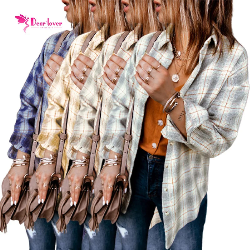 

Wholesale Camisas Plaid Shirt For Ladies Buttons Closure Long Sleeve Designer Shirts