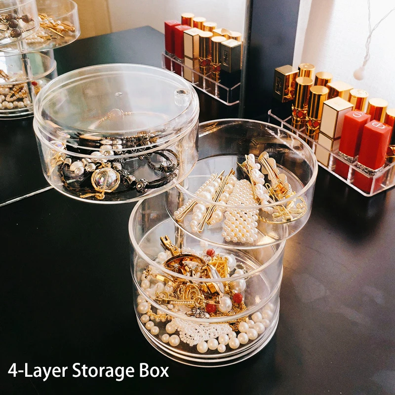 

New Rotating Transparent Cosmetic Storage Box Desktop Cosmetic Storage Box Dust-proof Jewelry Storage Box
