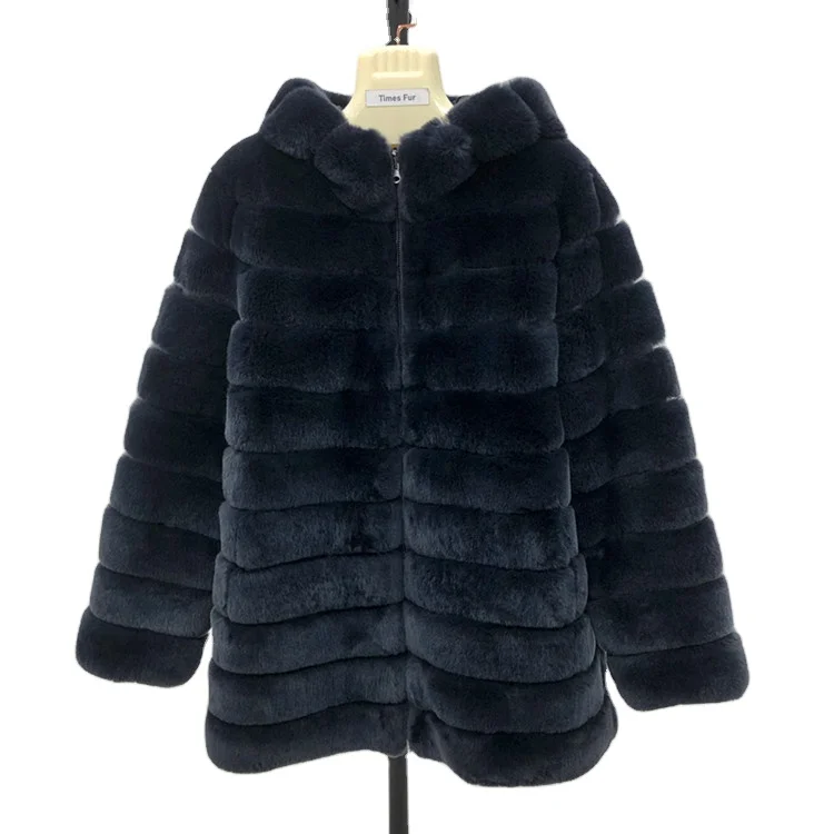

Reversible Female Rex Rabbit Fur Down Double-sided Wear Women's Hooded Coat Clothes Dresses For Winter
