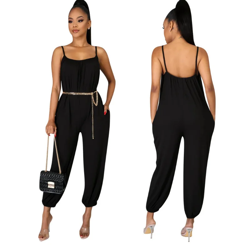 

WW-1358 Double Rubber Insert Pocket Convergent Condole Jumpsuits Halter Top Women Sexy Fashion Jumpsuits, Customized color