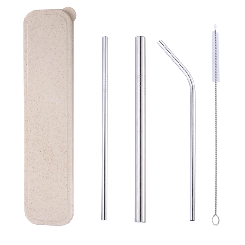 Customized Logo Outdoor Portable    Metal  Reusable Stainless Steel Drinking Straw Suit Wholesale With box