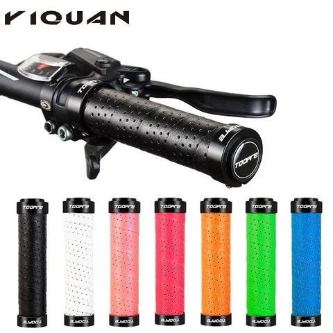 

Mountain Bike Grips Pu Perforated Leather Color Non-slip Breathable Aluminum Alloy Bilateral Locking Grip, White, red, green, blue, black, orange, pink