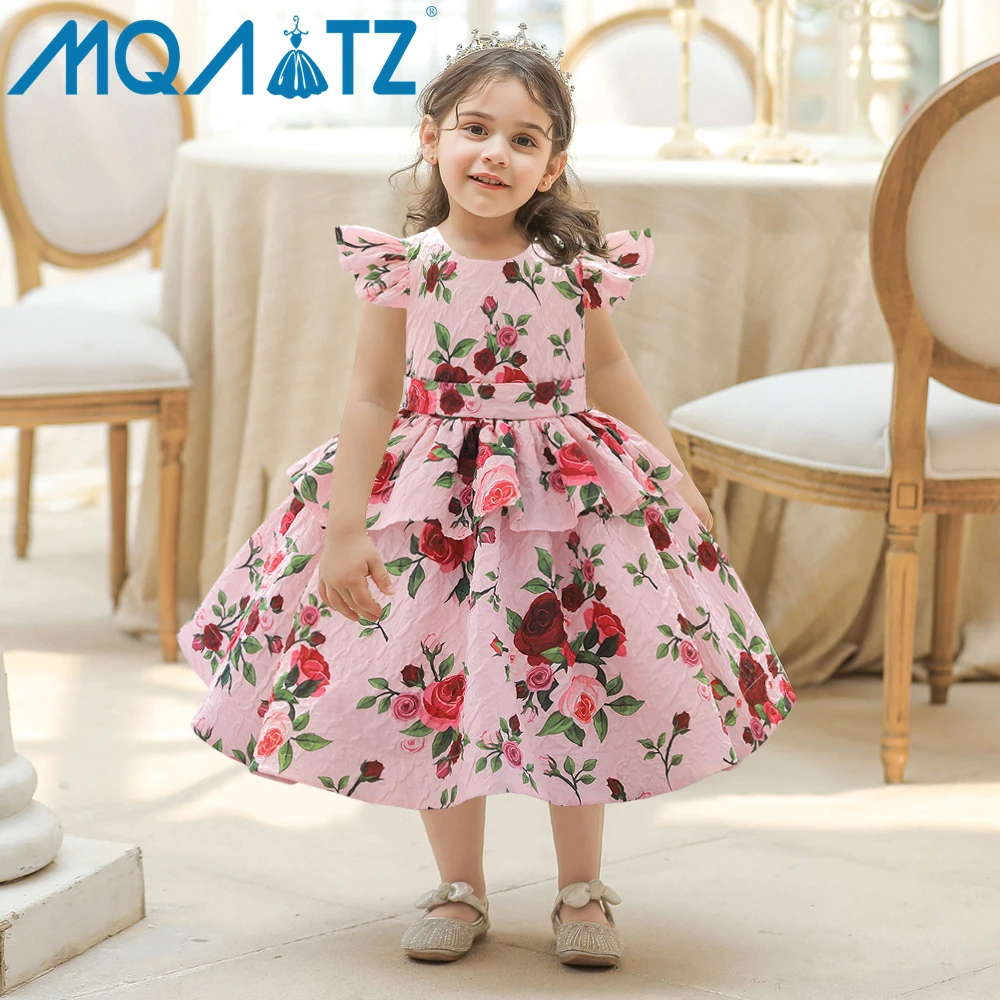 

MQATZ Girls Floral Print Square Neck Puff Sleeve Dress short sleeve chiffon floral print ball gown AL109XZ