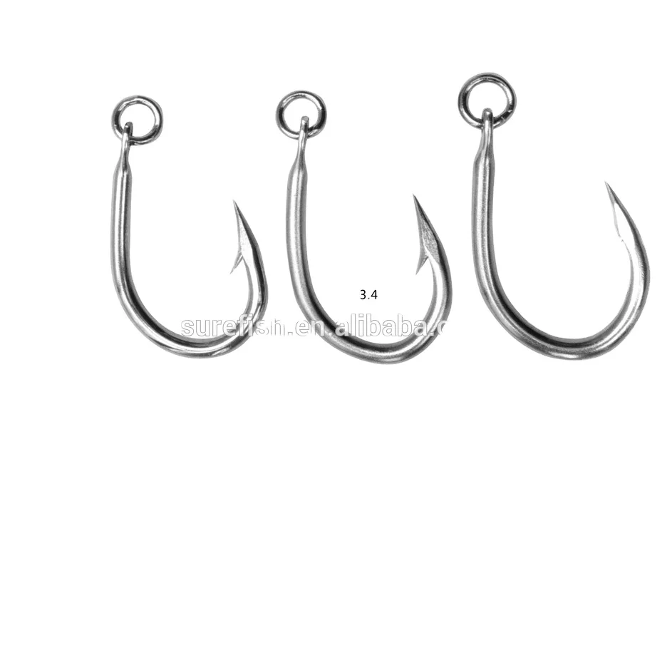 

big game Stainless Steel Tuna Hook with Ring, Nickel, nickel black