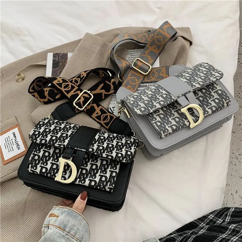 

Newest Design ladies Designer Letter Wide Shoulder Strap Purse bolsos de mano bolsa feminina luxury brand name handbag for women, Black /grey