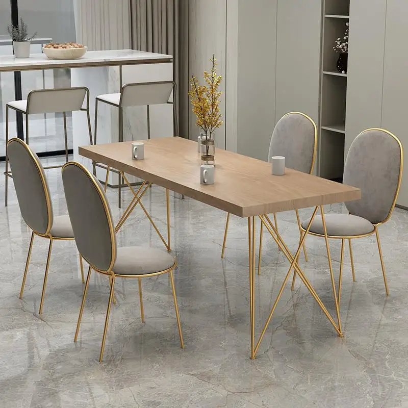 Nordic solid wood modern small family  simple light luxury table and chairs set with metal leg for dining room