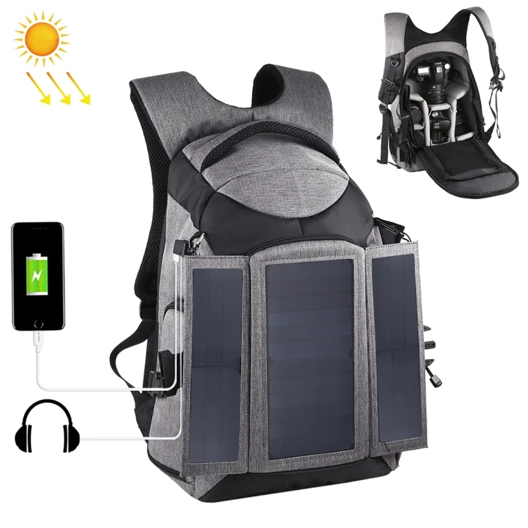 

OEM PULUZ 3-Fold 14W Solar Power Outdoor Portable Dual Shoulders Camera Backpack Camera Bag with USB Port & Earphone Hole