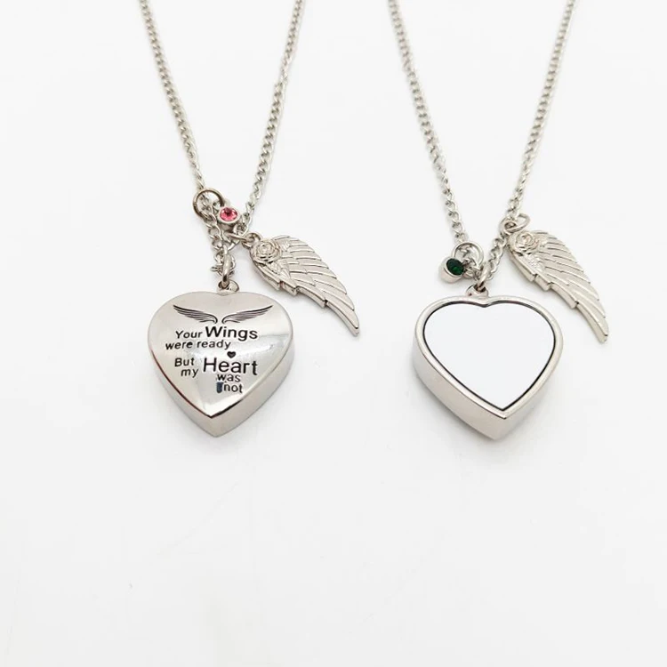 

Sublimation Heart Urn Necklace for Ashes with Birthstones Cremation Jewelry for Ashes -Your Wings Were Ready My Heart Was Not