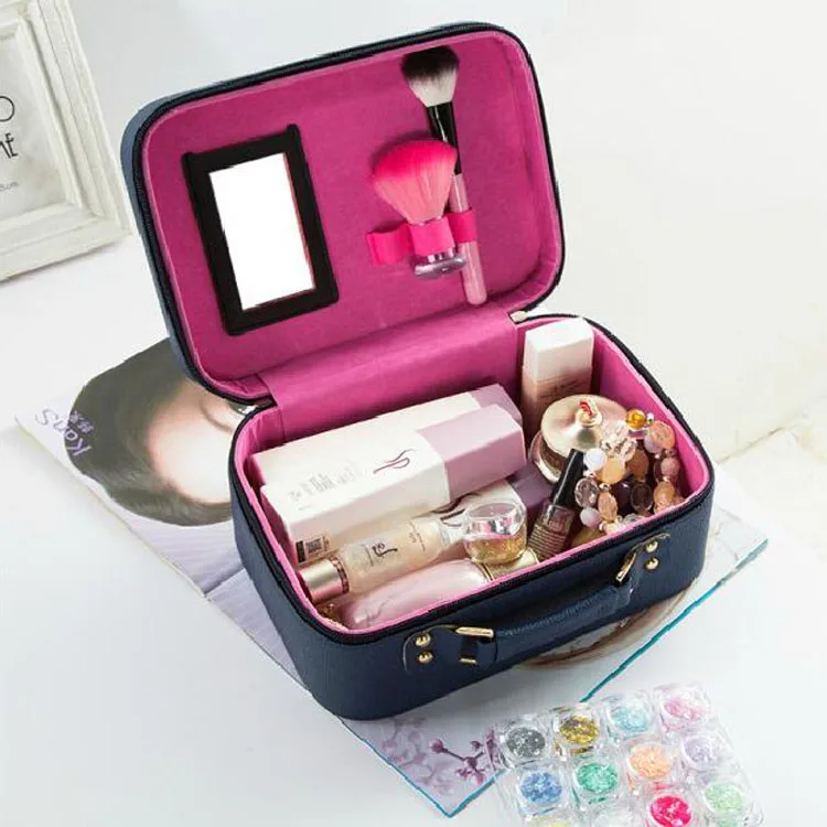 

Toiletry Organizer Travel Portable Women Girls Leather Brushes Holder Bathroom Shower Waterproof Mirror Box Cosmetic Makeup Case, Customized