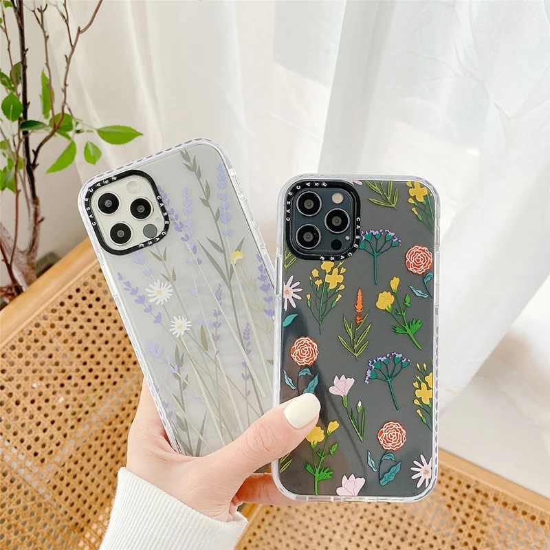 

INS Brand Flowers Plants Phone Case For iPhone 13 12 Pro Max 12 MiNi 11 Pro MAX X XS XR 7 8 plus SE Transparent soft Cover, 2 colors