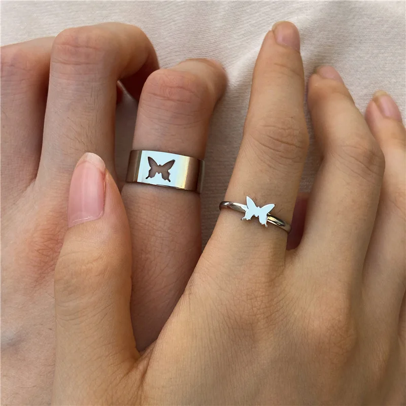 

Hot Selling Butterfly Matching Rings Fashion Delicate Star Moon Heart Adjustable Butterfly Couple Rings