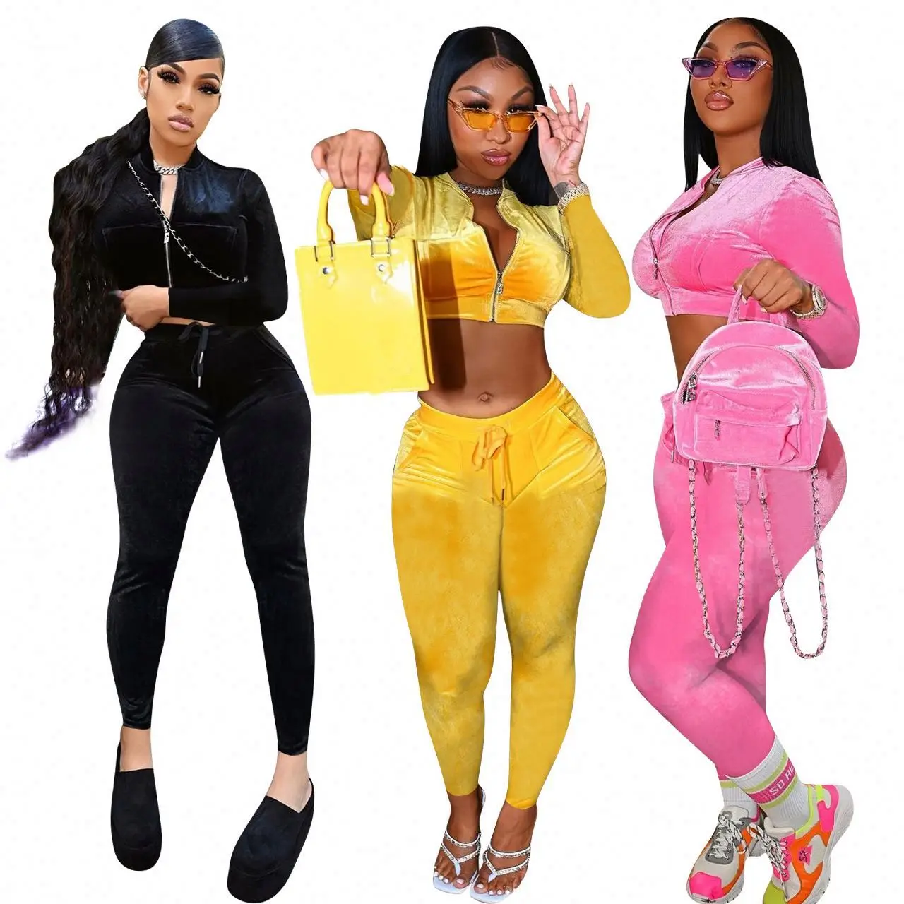 

2021 Womens Jackets Suits Two Piece Sets Pants Zipper Sweatsuit Crop Tops Velour Tracksuit Leggings Jogger Set