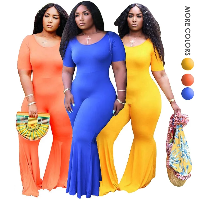 

2021 Solid Color Jumpsuit Pants Plain One Piece Women Jumpsuit Plus Size