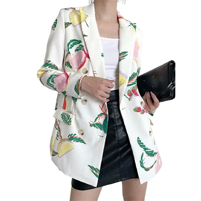 

Fashion New Trendy Vintage Unique Blazers Ladies Women Colorful Full Printing Long Sleeve V-Neck Suit Fall 2021 Women Clothes, Picture color or customize