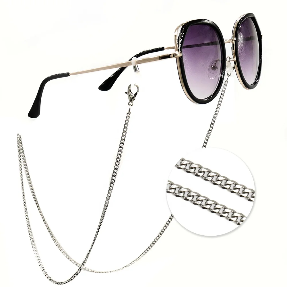 

High Quality Stainless Steel Figaro Rope Cord Eyeglasses String Masking Lanyard Sunglasses Holder Chain, As shown or customized