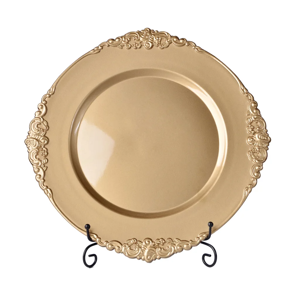 

Wholesale party restaurant antique gold wedding plastic charger plates, Gold silver