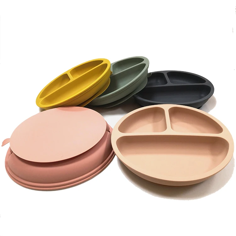 

Silicone Suction Plate for Dinner Wholesale Non-slip Food Grade Easy to Wash Baby Customized Round Plate Dish CE / Eu,sgs CN;GUA, Sage, ether, dark grey, peach etc