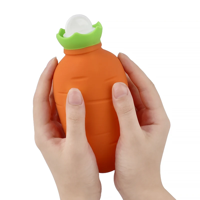 

2021 Hot Selling Hot Water Bags Carrot-Shaped Silicone Water Injection Warm Water Bag, Orange, white powder, white green, light green