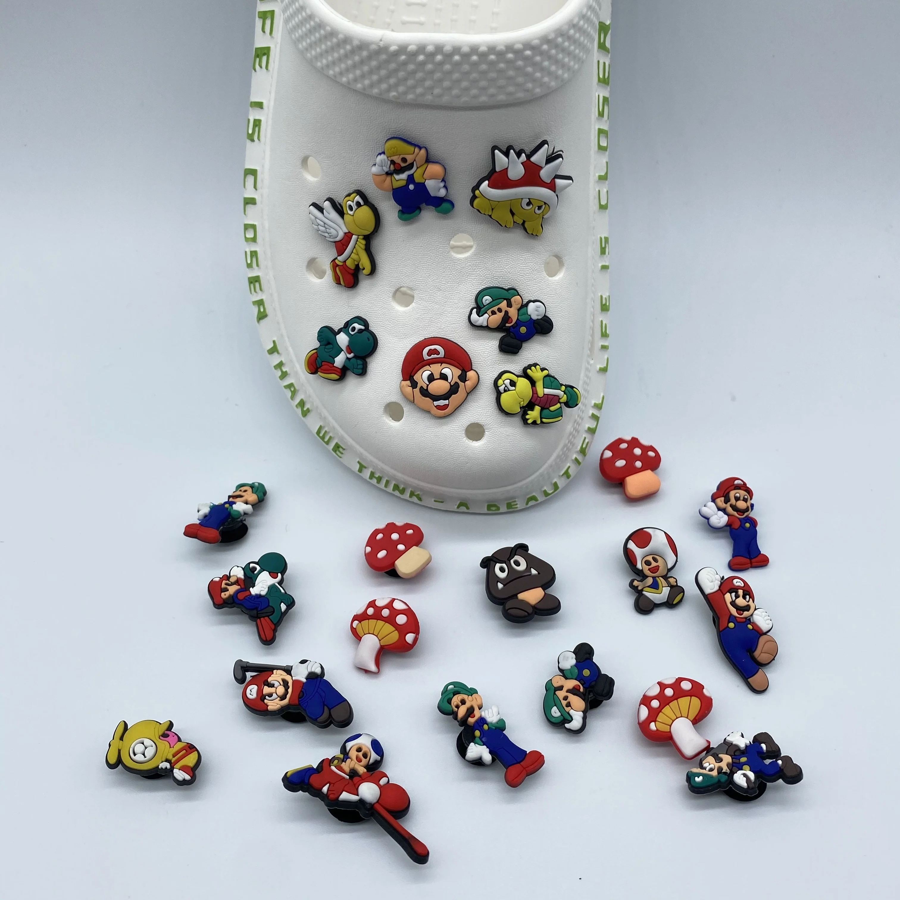 

Super mario PVC charms Patron Custom cartoon anime designer custom for croc sandals shoe charms, As picture