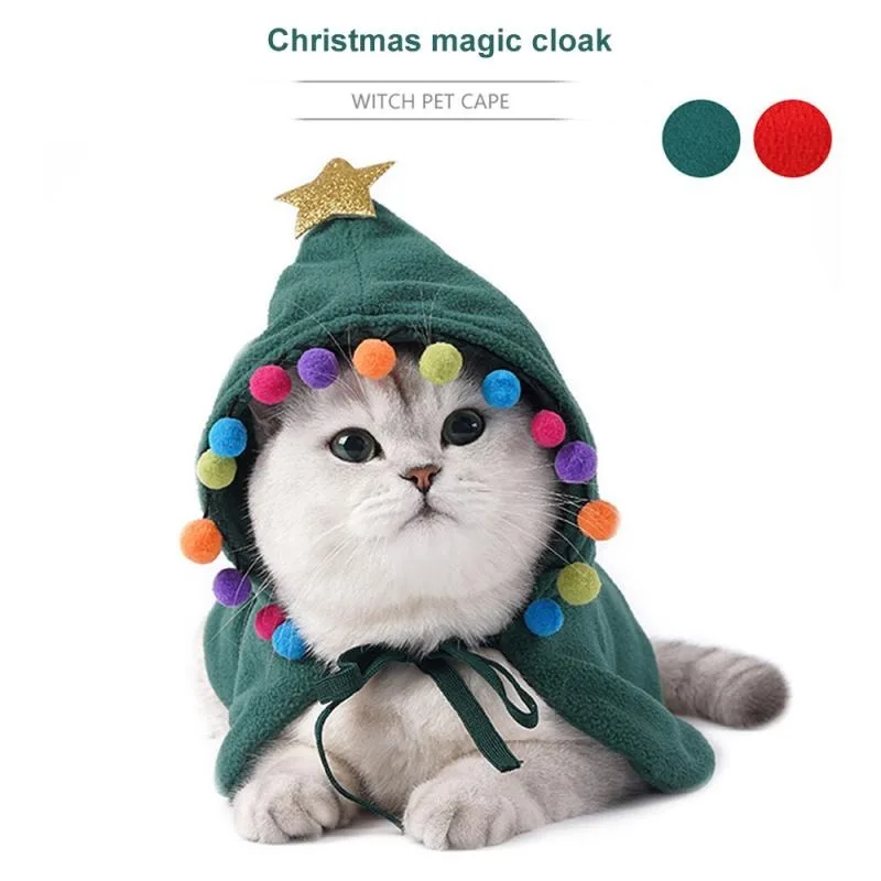 

New Pet Cat Dog Cloak Santa Red Cloak Headband Winter Christmas Pet Dog Clothes Pet Costume, As shown in details