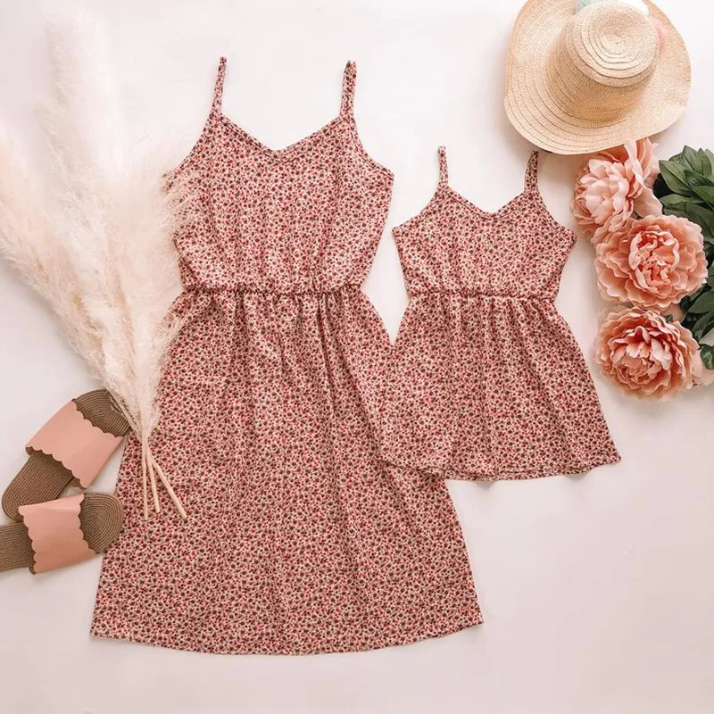 

2021 Print Matching Sling Dress Summer Mommy And Me Trendy Outfits