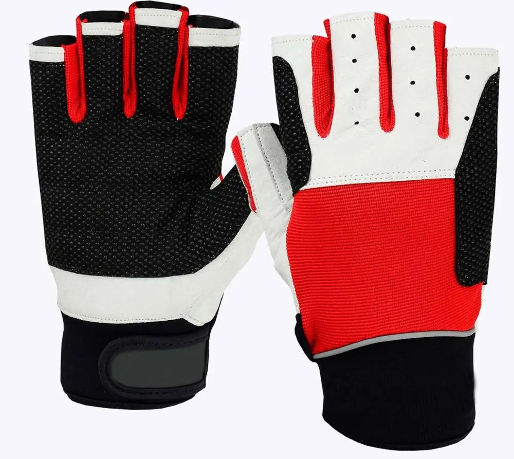 
Half Finger Gloves Padded Silicon Printed Palm Spandex Back for Weightlifting Fishing in Red Black for Men Women 