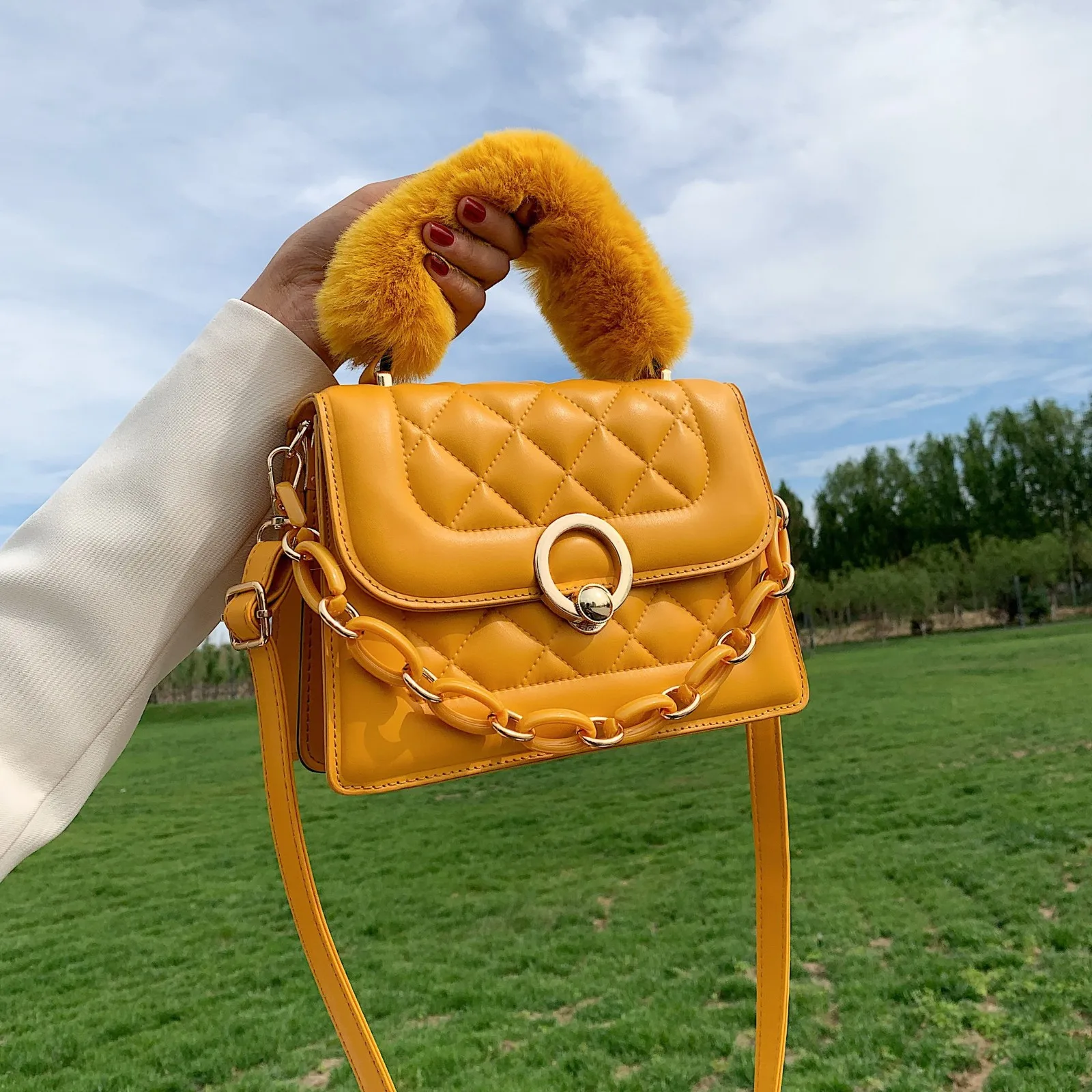 

2021 designer fur purses bags women handbags faux fur handle shoulder cross body hand bag for ladies purse, Accept custom made