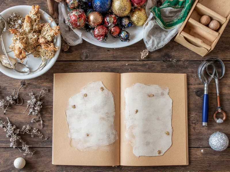 Handmade ornament materials organized on workspace