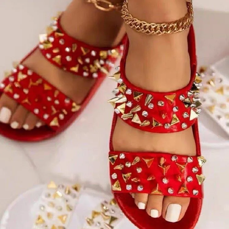 

Hot sale new autumn and winter women's shoes golden rivet flat heel platform lightweight sandals and slippers, Pictures