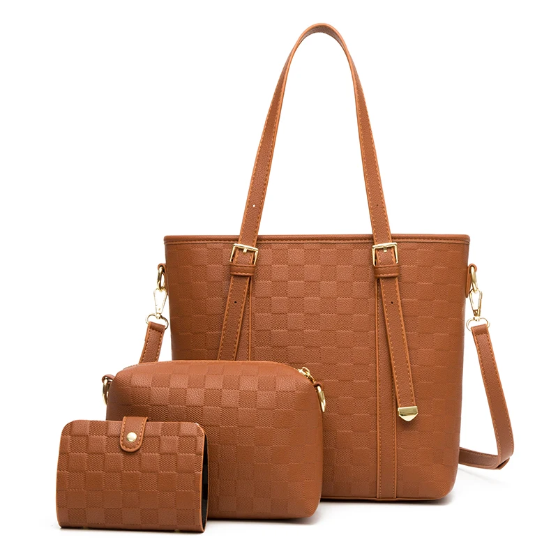 

China Factory Wholesale Ladies Simple Emboss pu Leather Handbag set 3 in 1 Tote Bags for Women
