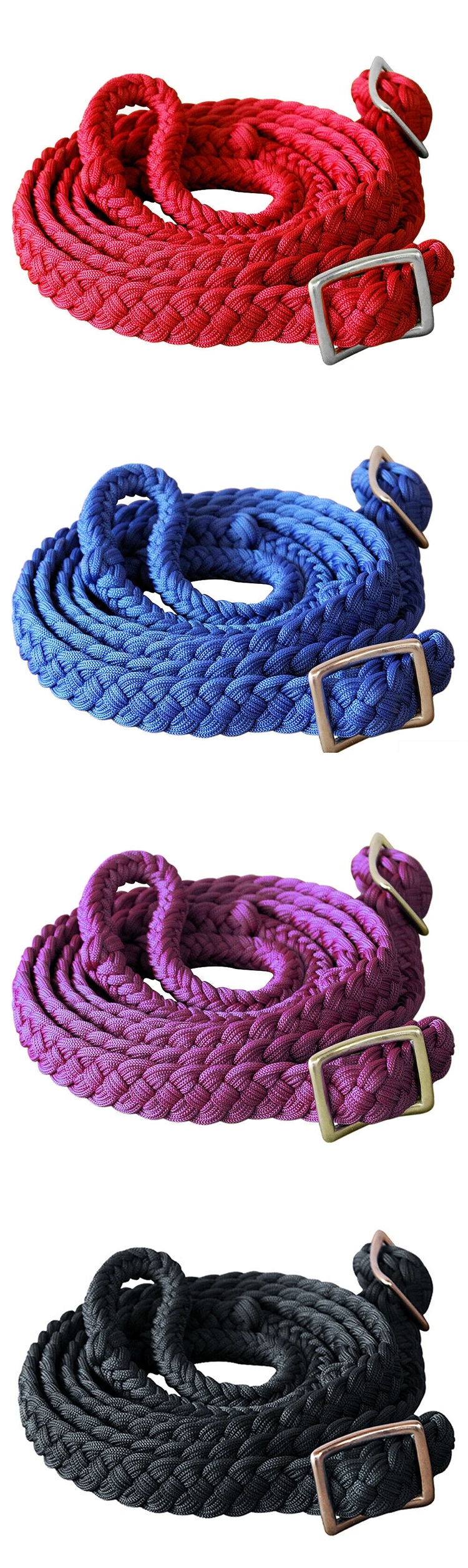 Western Zügel Geflochten Nylon Burgund - Roping Barrel Zügel 7-8ft Mit Snaps