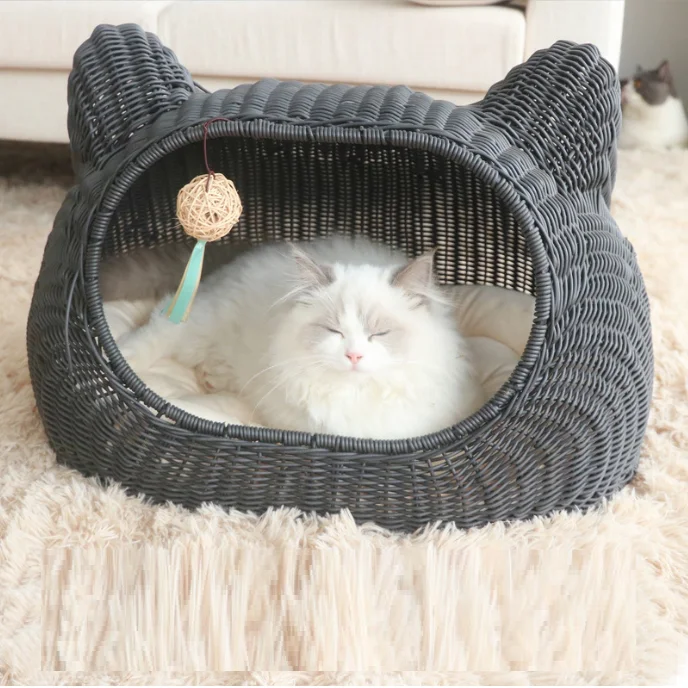 

New Arrival Factory Wholesale Natural Hand-woven Rattan Willow Double Layer Removable Cat Tent Cat Maternity Home