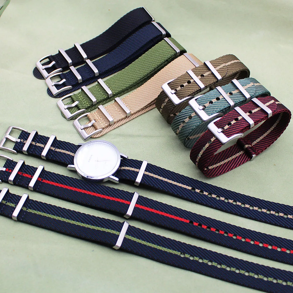 

Heavy Duty 3 Loops Seatbelt Nato 18mm 20mm 22mm Twill Pattern Nylon Watch Strap