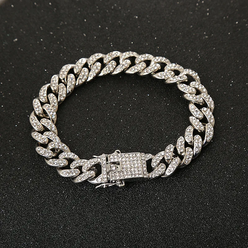 

Punk 12 MM Gold Color Miami Cuban Link Chain Hip Hop Pop Inlaid Iced Out Cubic Zirconia Bracelets For Men