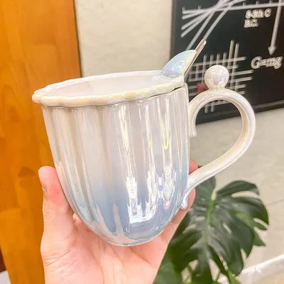 

The new dazzling dreamy gradient color shell pearl coffee ceramic cup, As picture