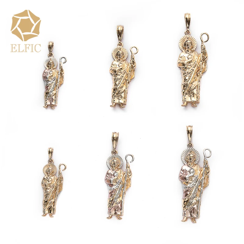 

Elfic Tricolor pendant gold plated Pink Saint St judas pendant Necklace religious jewelry virgin mary san judas joyeria