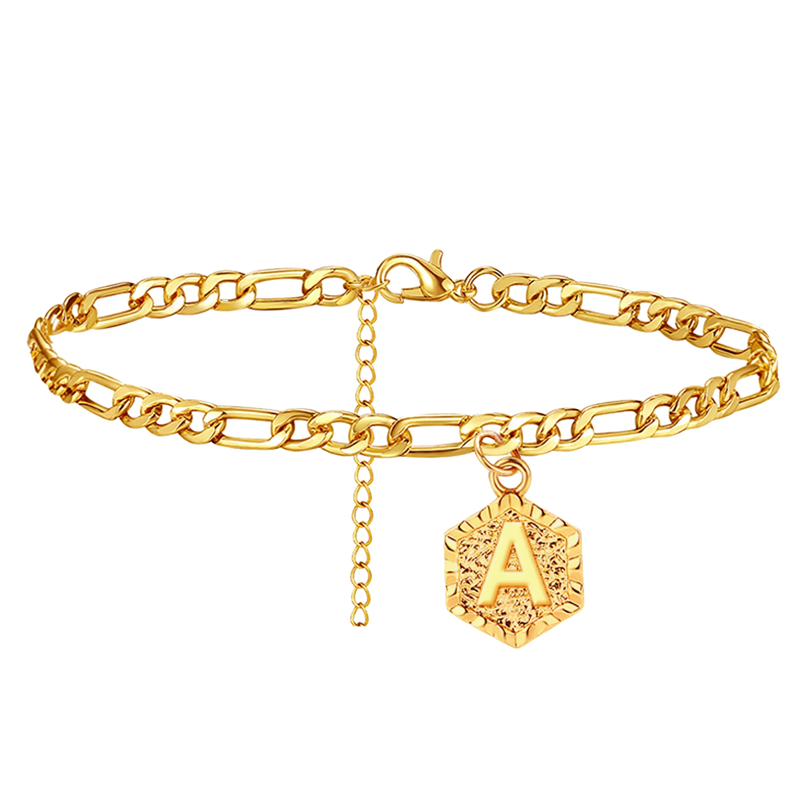 

Wholesale Gold Plated 26 Initial Ankle Bracelet Anklets Cuban Link Stainless Steel Anklet for Women, Gold color