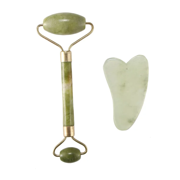 

Portable Natural Jade Facial Skin Massager Massage Roller Scrapping Plate Beauty Tool Kit, As picture shows