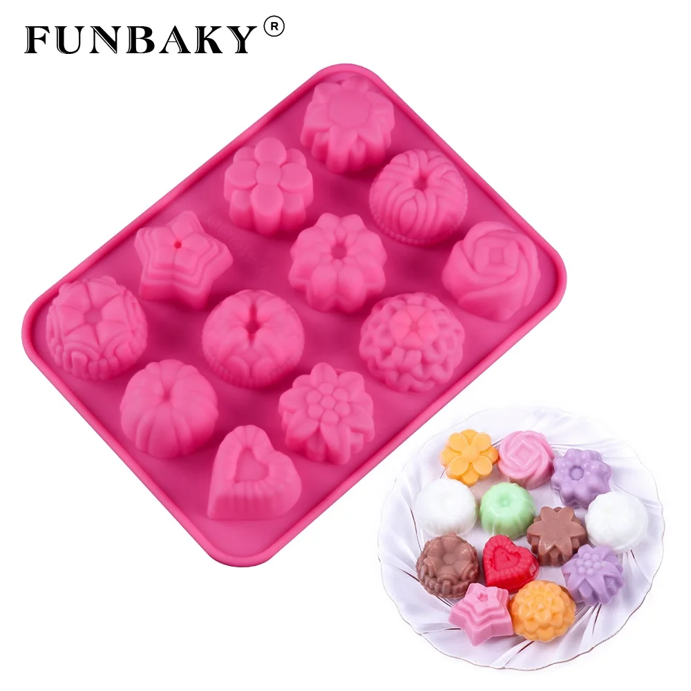 

FUNBAKY Food grade multi - cavity baking chocolate silicone tools round flower heart shape mini cake silicone molds candy making, Customized color