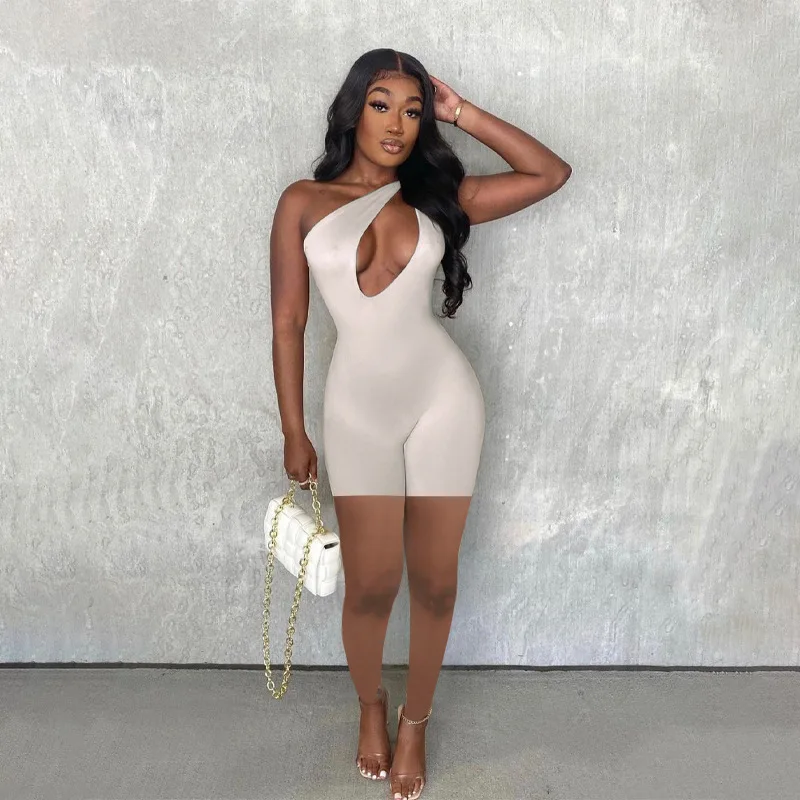 

hollow out cut out jumpsuit shorts backless jumpsuits women Solid Color One-shoulder casual elegan Evening Bodycon bodysuits