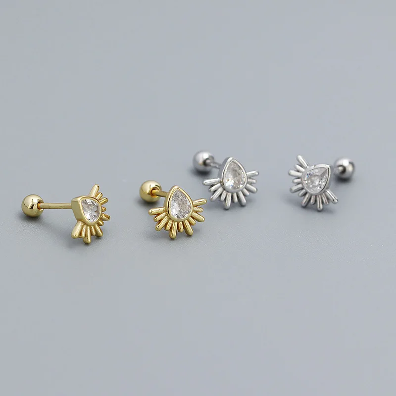 2024 NEW Fashion 925 Sterling Silver Minimalist Droplet Shape Cz Cubic Zirconia Ball Screw Back Stud Earrings for Women